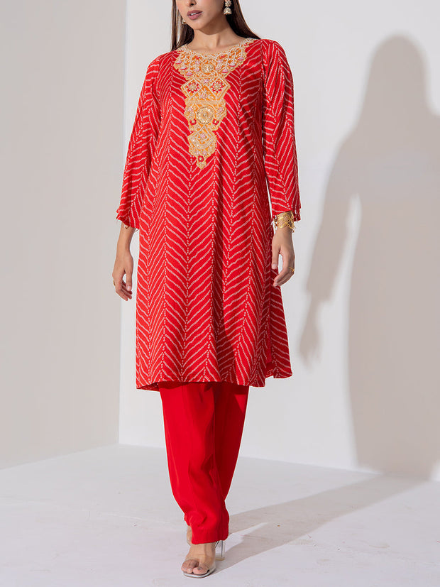 Red Summer Silk Kurta Set