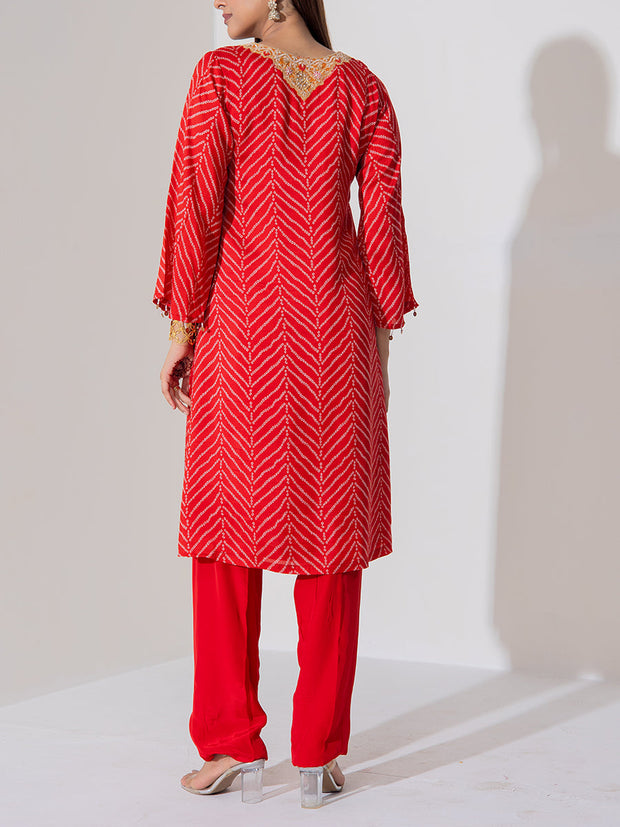 Red Summer Silk Kurta Set