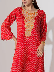 Red Summer Silk Kurta Set