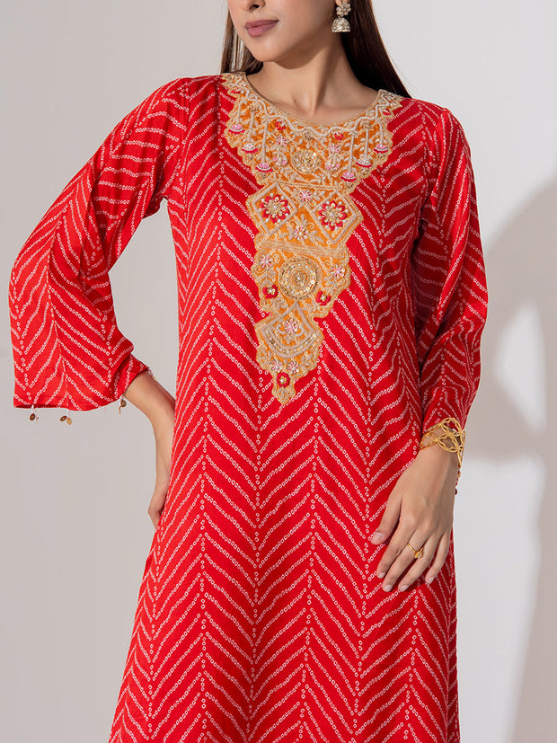 Red Summer Silk Kurta Set