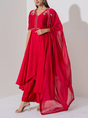 Red Chanderi Silk Suit Set