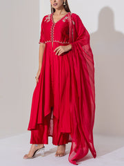 Red Chanderi Silk Suit Set