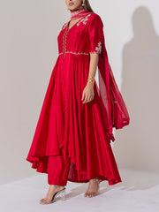 Red Chanderi Silk Suit Set