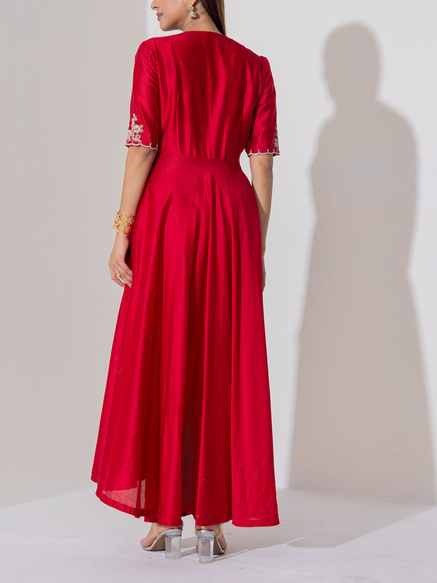 Red Chanderi Silk Suit Set