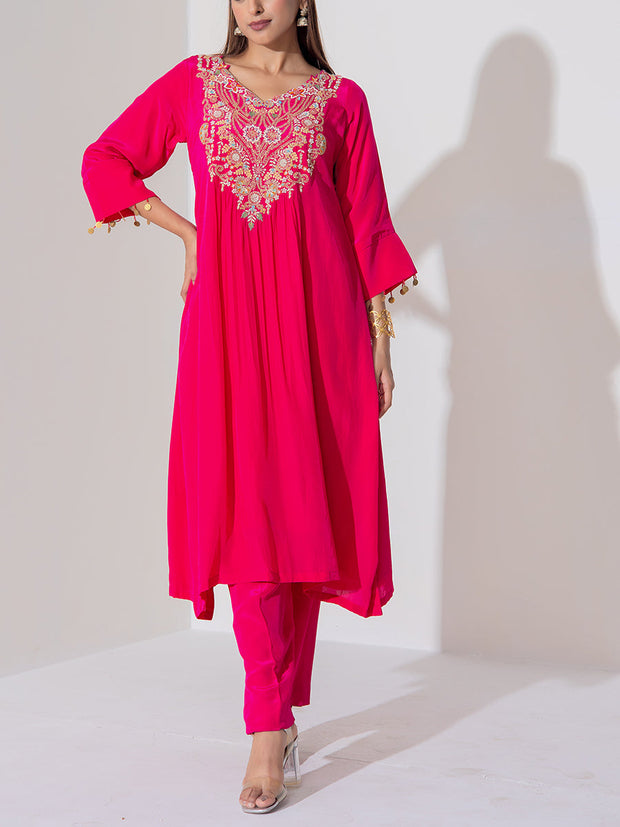 Pink Crep Silk Suit Set