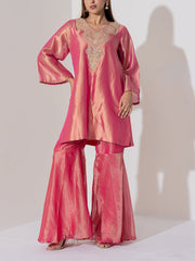 Pink Wrinkle Silk Sharara Set