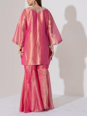 Pink Wrinkle Silk Sharara Set