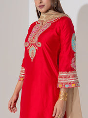 Red Russian Silk Suit Set