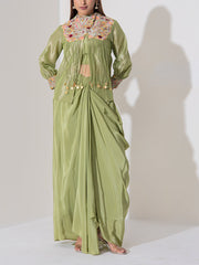 Green Organza Tissue Jacket Set