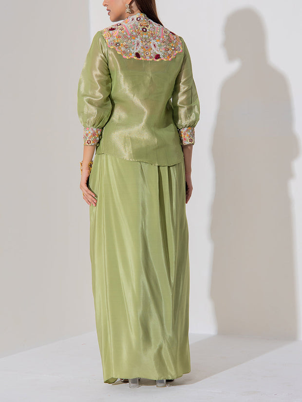 Green Organza Tissue Jacket Set