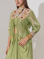 Green Organza Tissue Jacket Set
