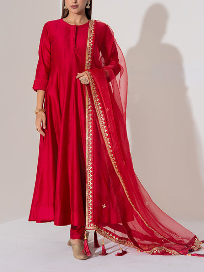 Maroon Chanderi Silk Suit Set