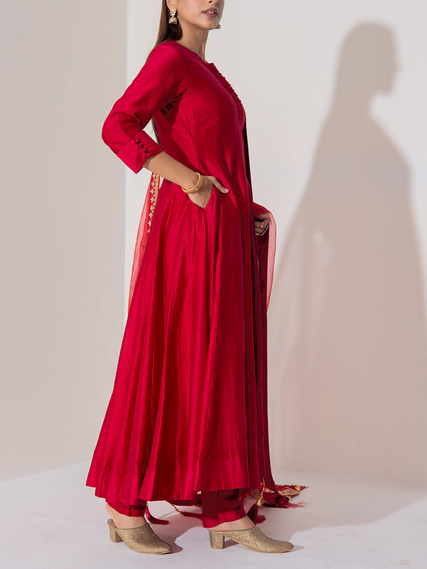 Maroon Chanderi Silk Suit Set