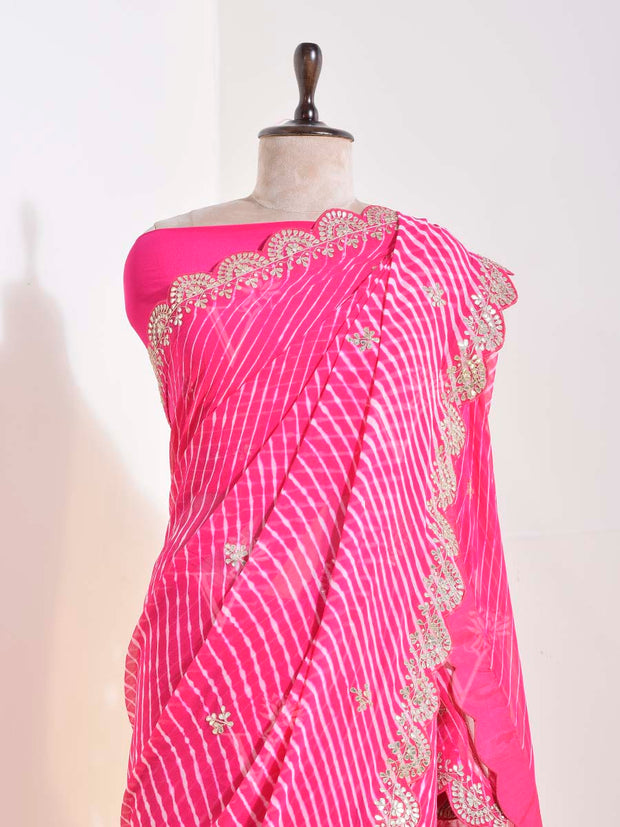 Pink  Georgette Leheriya Saree