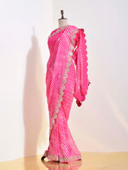 Pink  Georgette Leheriya Saree