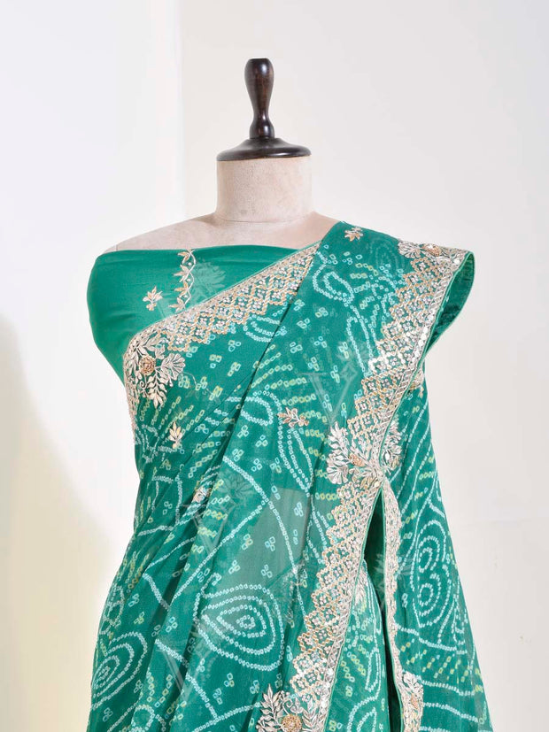 Green Georgette Bandhani Saree