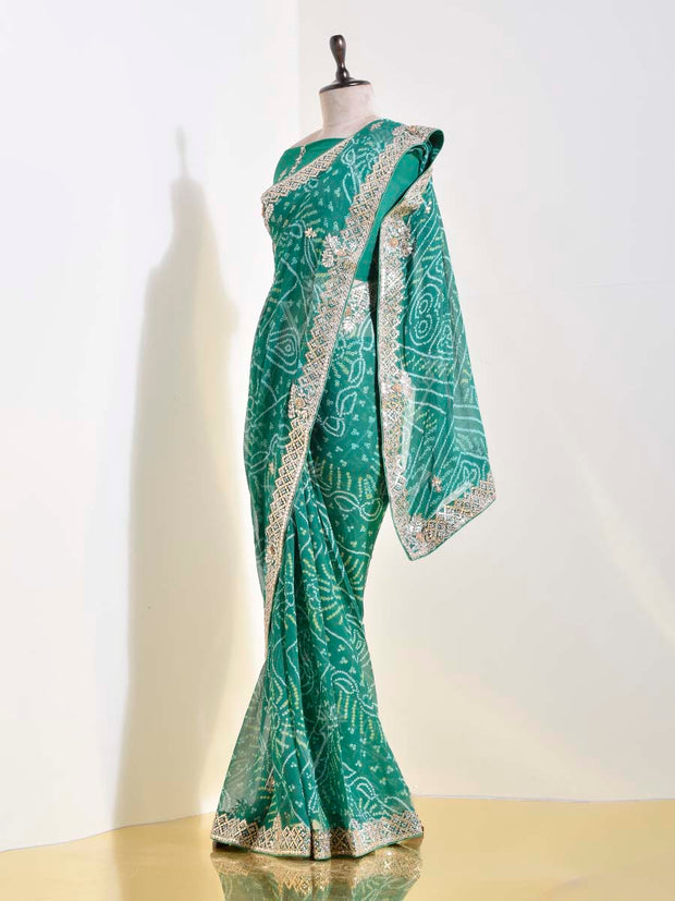 Green Georgette Bandhani Saree