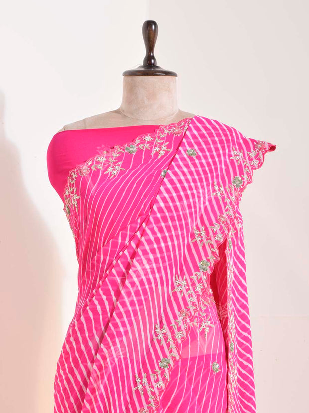 Pink  Georgette Leheriya Saree