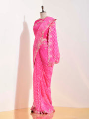 Pink  Georgette Leheriya Saree