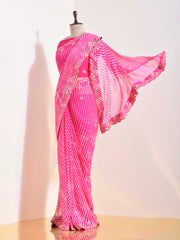 Pink  Georgette Leheriya Saree