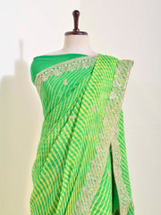 Green Georgette Leheriya Saree