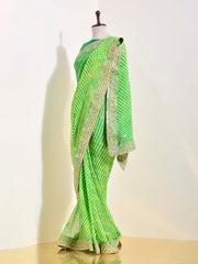 Green Georgette Leheriya Saree