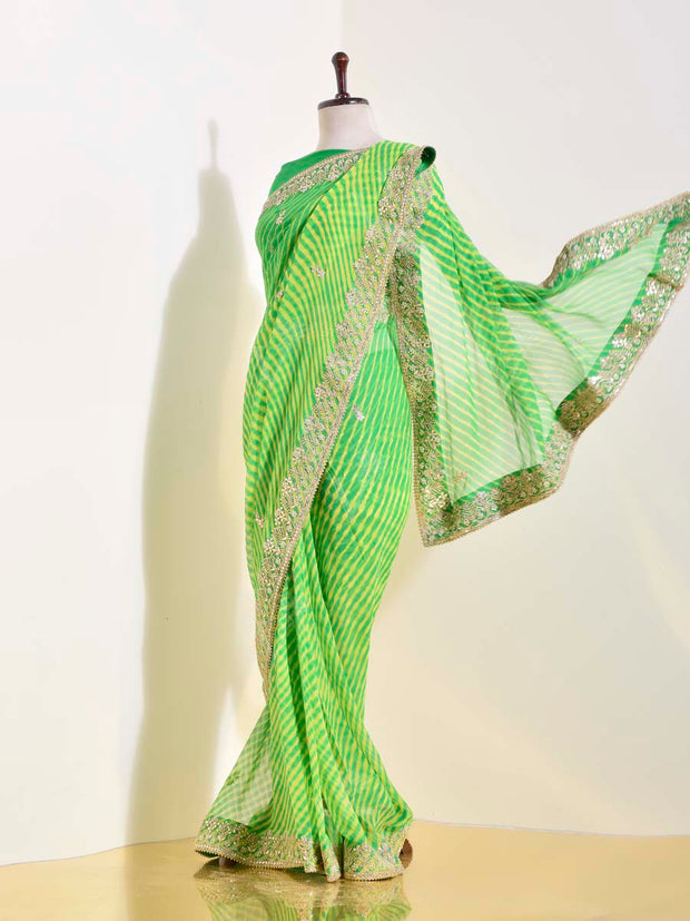 Green Georgette Leheriya Saree