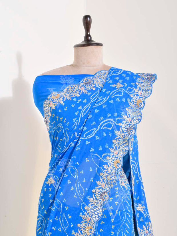 Blue Georgette Leheriya Saree