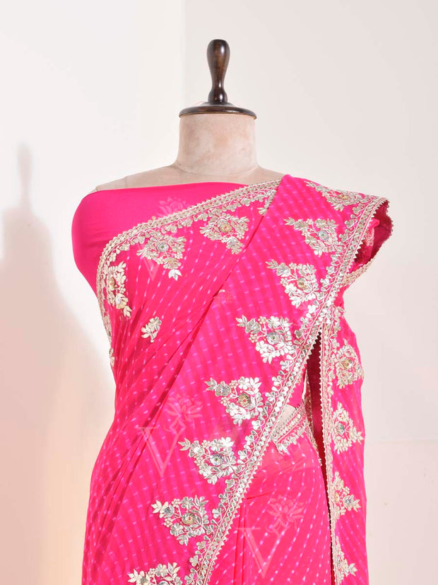 Pink  Georgette Leheriya Saree