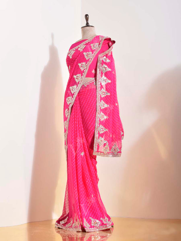 Pink  Georgette Leheriya Saree