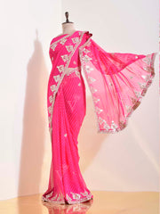 Pink  Georgette Leheriya Saree