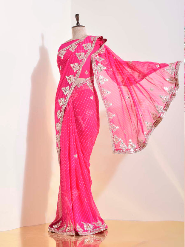 Pink  Georgette Leheriya Saree