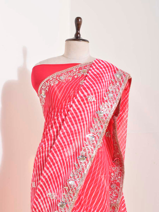 Red Georgette Leheriya Saree