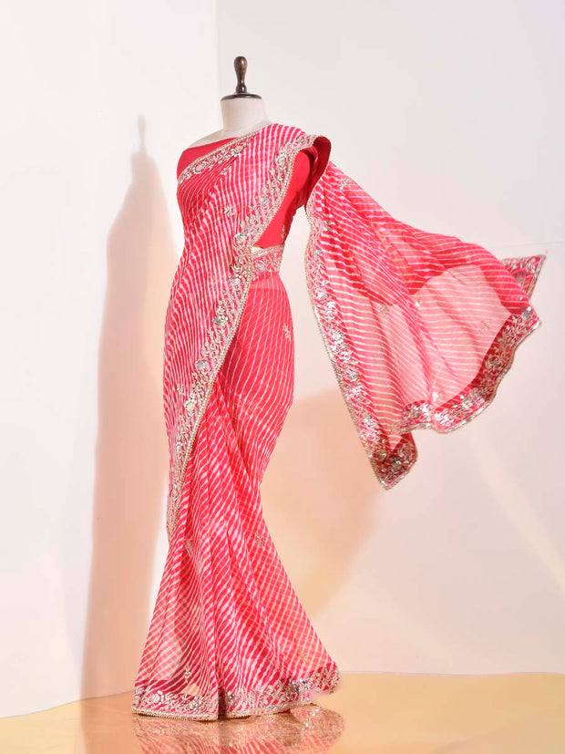 Red Georgette Leheriya Saree