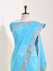 Blue Georgette Leheriya Saree