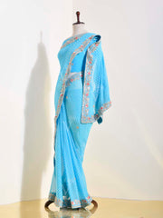 Blue Georgette Leheriya Saree