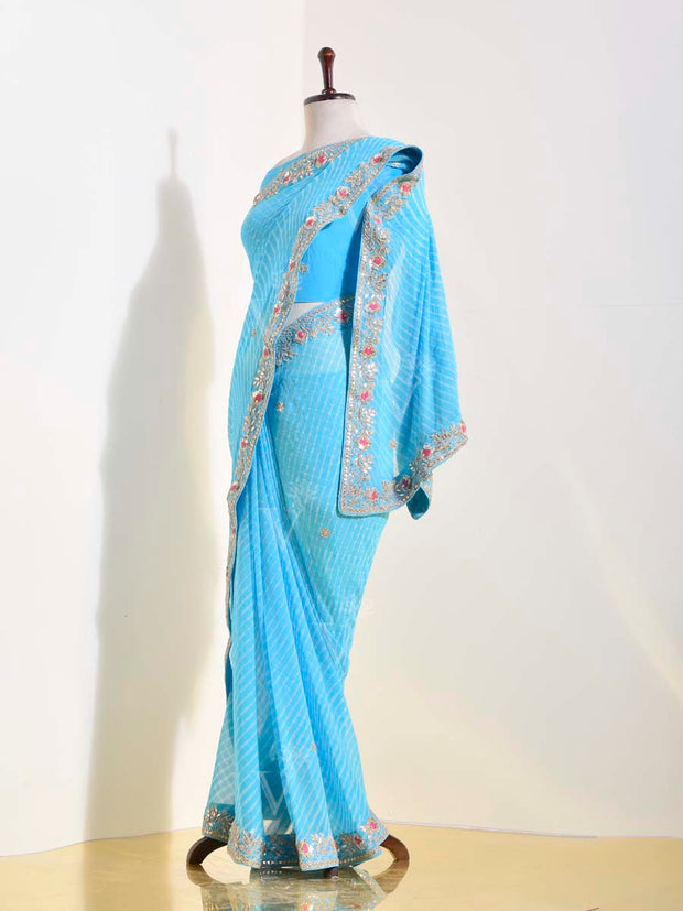 Blue Georgette Leheriya Saree