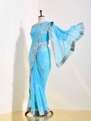 Blue Georgette Leheriya Saree