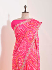 Pink  Georgette Bandhani Saree