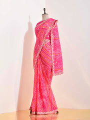 Pink  Georgette Bandhani Saree