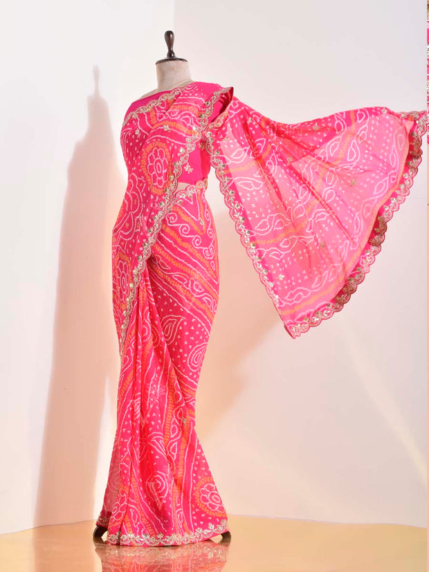 Pink  Georgette Bandhani Saree