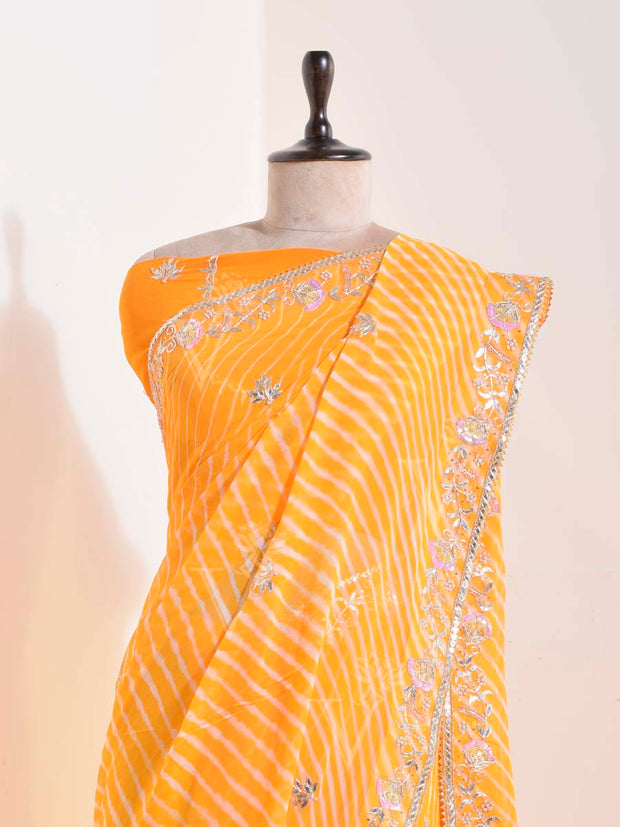 Yellow Georgette Leheriya Saree