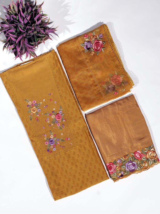 Mustard Chanderi Dress Material