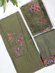 Green Chanderi Dress Material