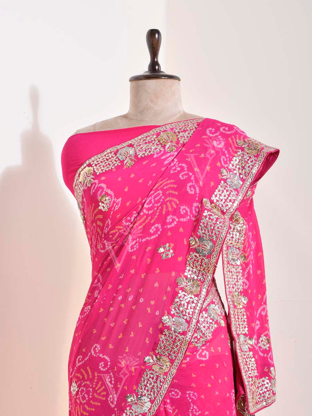 Pink  Georgette Bandhani Saree