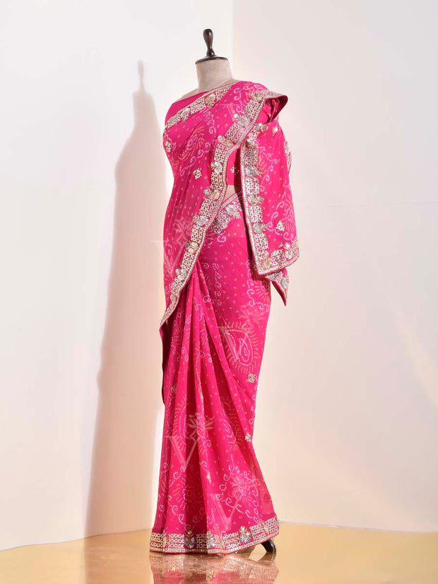 Pink  Georgette Bandhani Saree