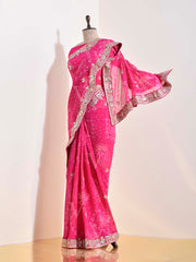 Pink  Georgette Bandhani Saree