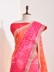 Pink Orange Georgette Bandhani Saree