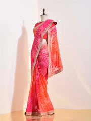 Pink Orange Georgette Bandhani Saree