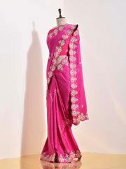 Pink  Satin Silk Leheriya Saree